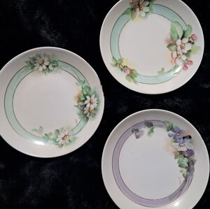 Antique Hand Painted Artist Signed Ginori Floral Plates, Set of 3, Rose Design,
